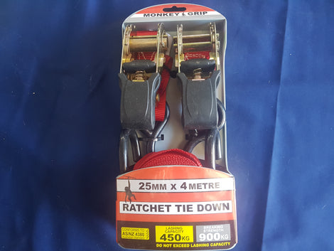 Ratchet Tie Down 25mm x 4m 450KG